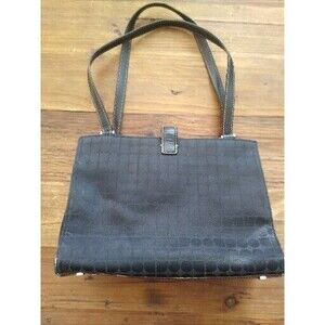 Vintage Kate SpadeBlack Logo Leather Fabric Shoulder Square Soho Tote Ba…